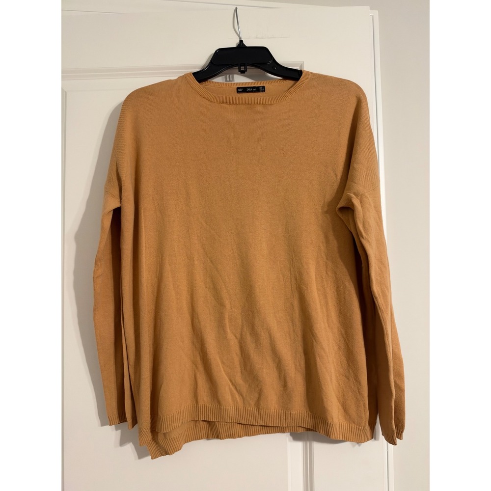 Zara Knit Sweater Womens Size S Mustard Yellow Excellent High-Low Hem Slit